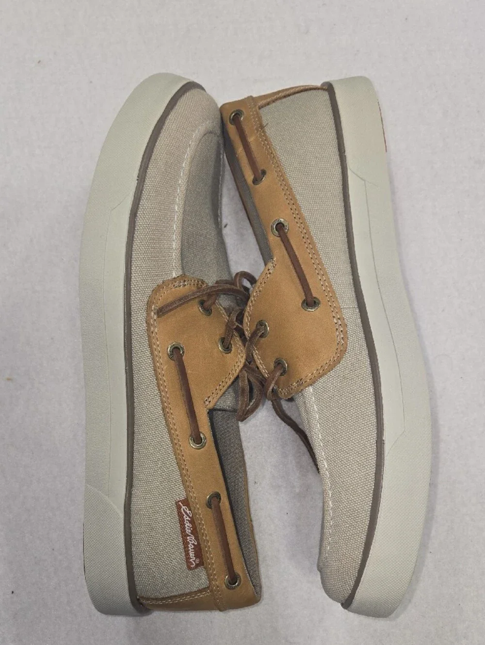 Eddie Bauer Men's Canvas & Leather Boat Shoes - Tan/Beige